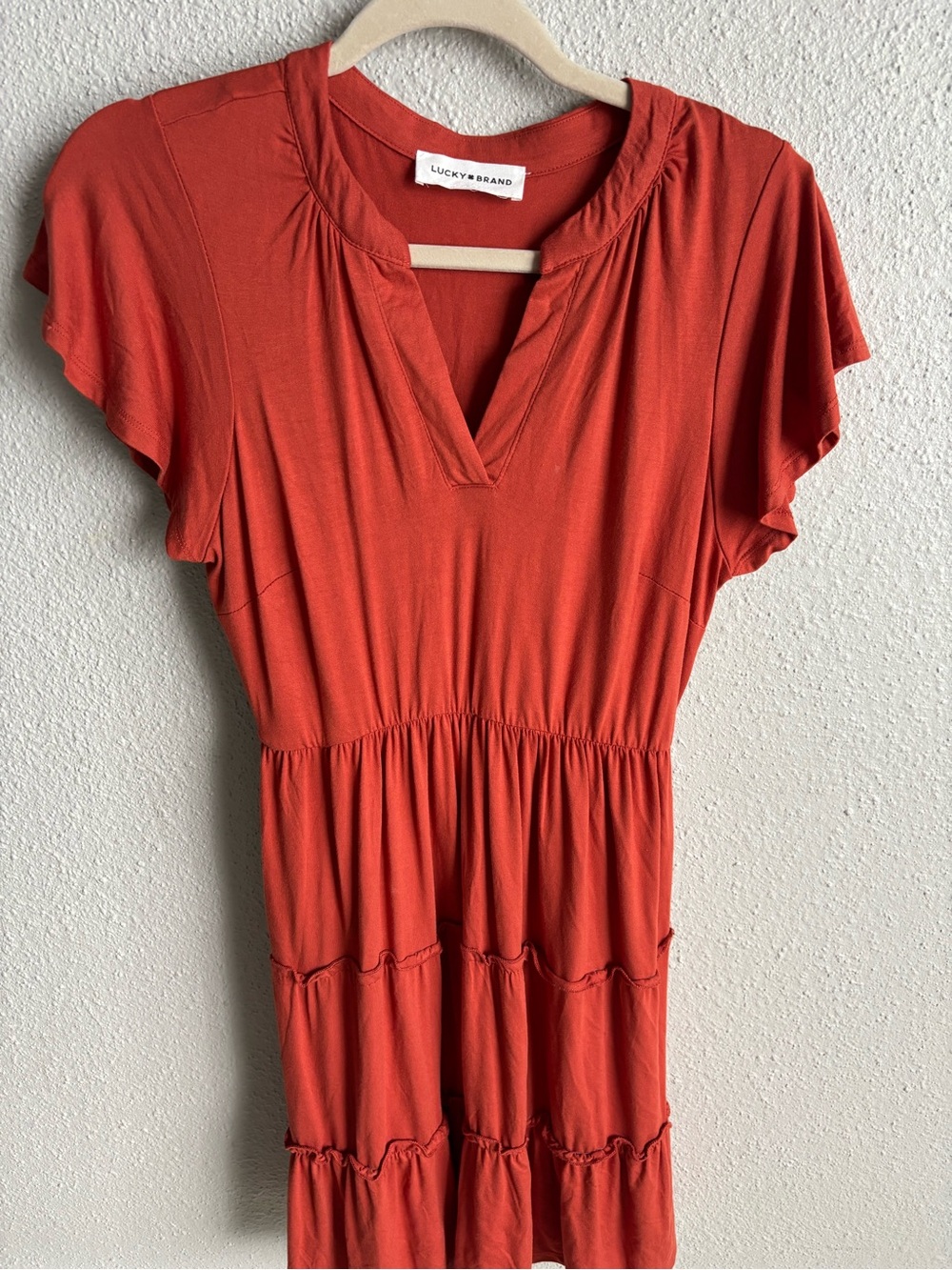 Lucky Brand Women's Rust Orange Tiered V-Neck Tunic